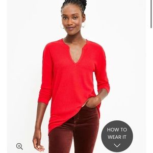 Loft red split neck tunic top LP (gray photo for reference)